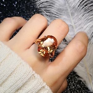 Stunning Crystal Champagne Rose Gold Oval Ring.